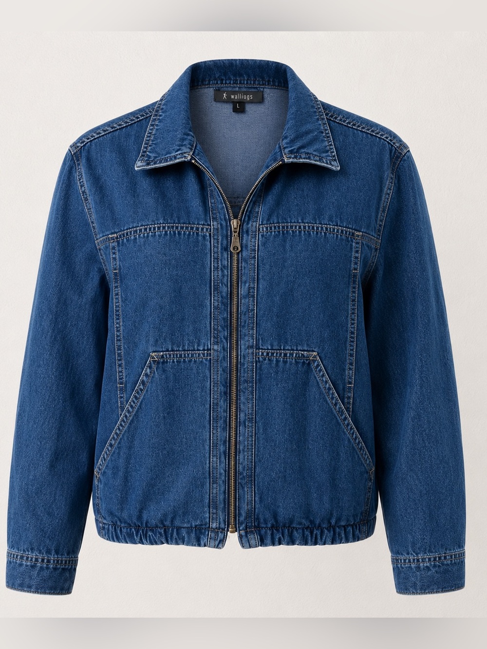 Lightweight Denim Bomber Jacket Size L Zip Front Casual